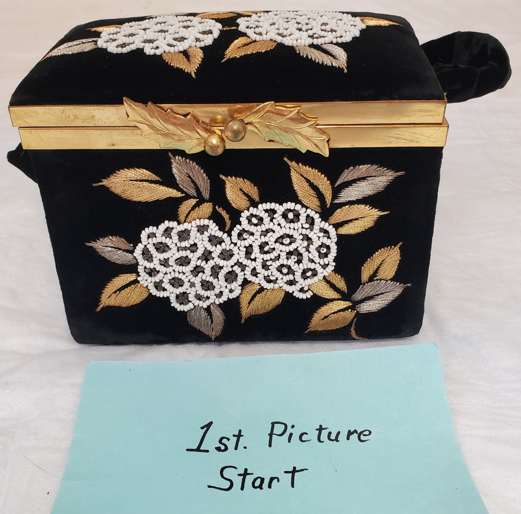Vintage 1950s Torii Tokyo Beaded Floral Box Bag Clutch Purse Japanese