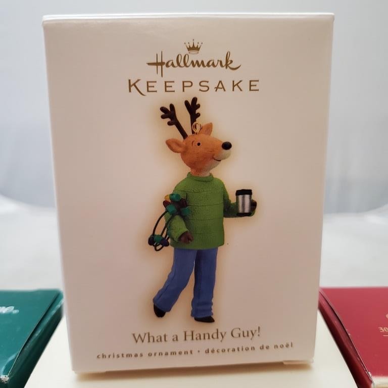 Lot of 4 Hallmark Moose On The Loose Downhill Thrills What a Handy Guy Ornament