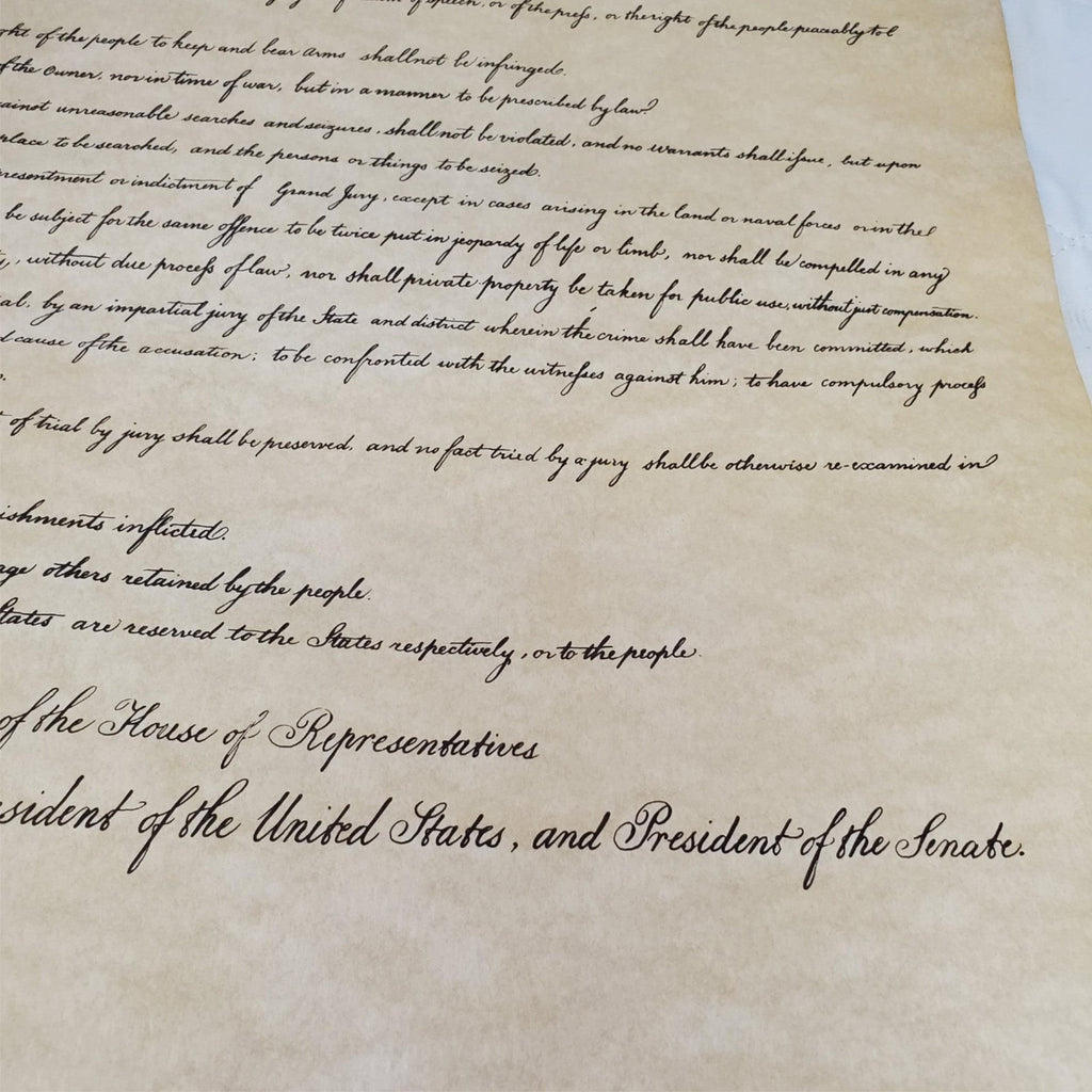 Bill of Rights Poster on Hand-Finished Antiqued Parchment Paper