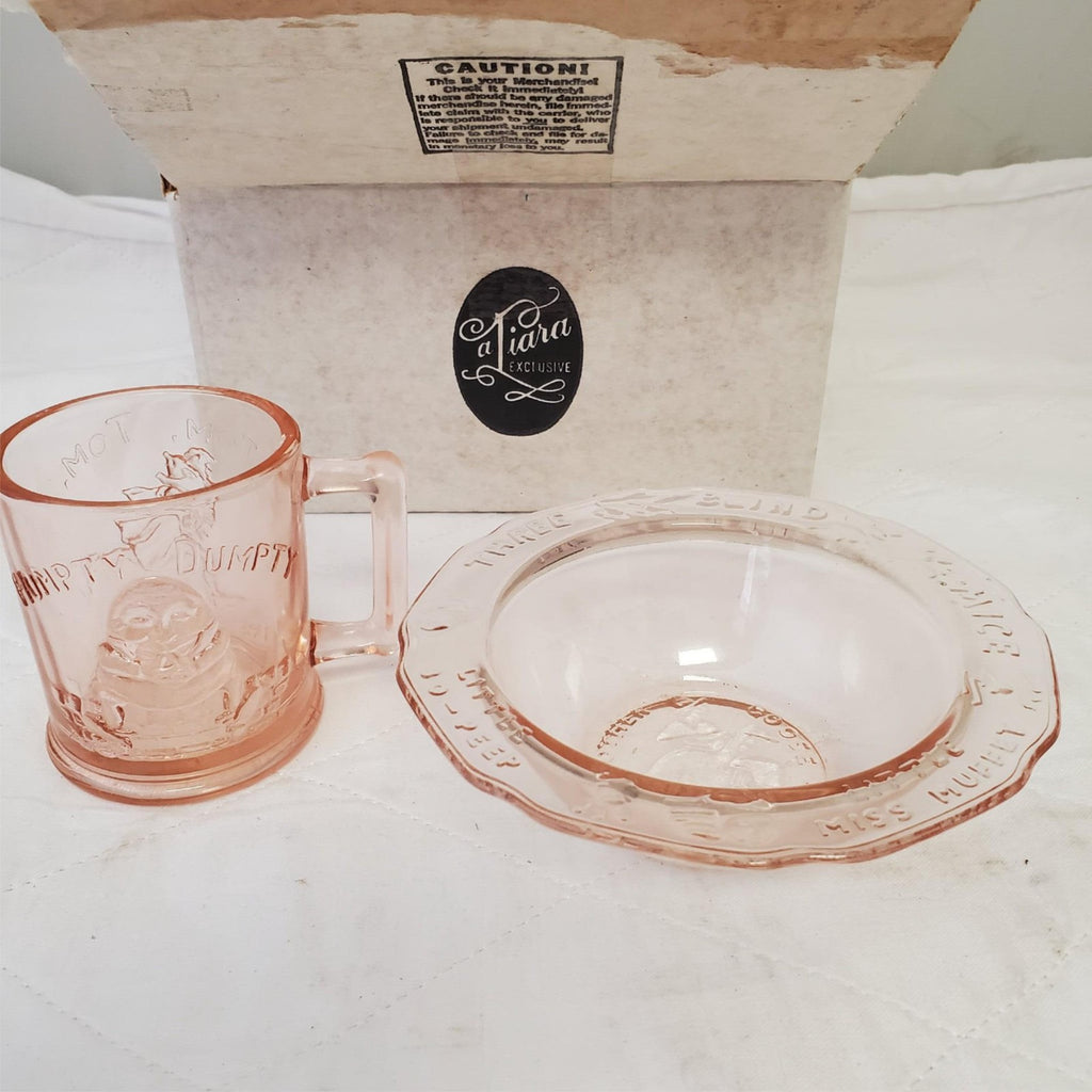Tiara Exclusives Amber Glass Nursery Rhyme Humpty Dumpty Baby Plate Bowl Cup