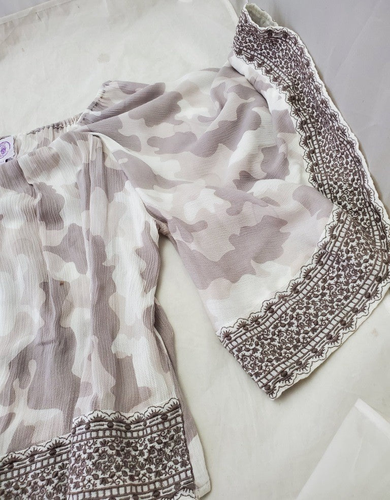 Nuche Muchette Off-Shoulder Blouse Full Sleeves Border Trim Size 0/S