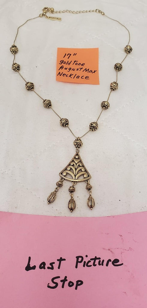 17" Vintage August Max Beaded Necklace With Dangly Pendant
