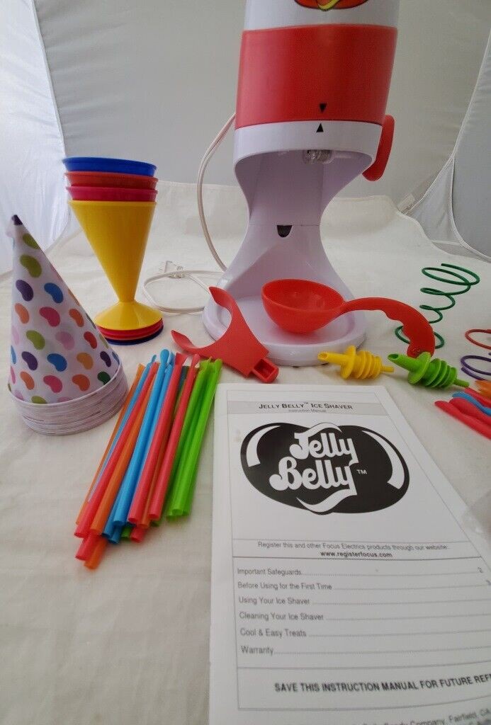 New! Jelly Belly Snow Cone Cups & Straws Decorating Kit Electric Ice Shaver