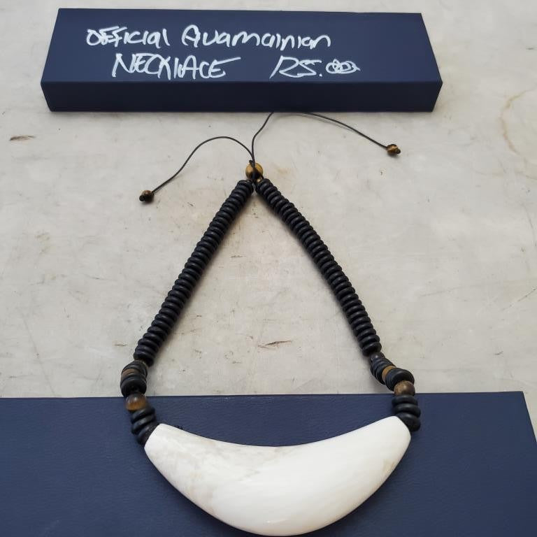 Handmade Guatamalian Necklace with Large White Stone and Black Beads