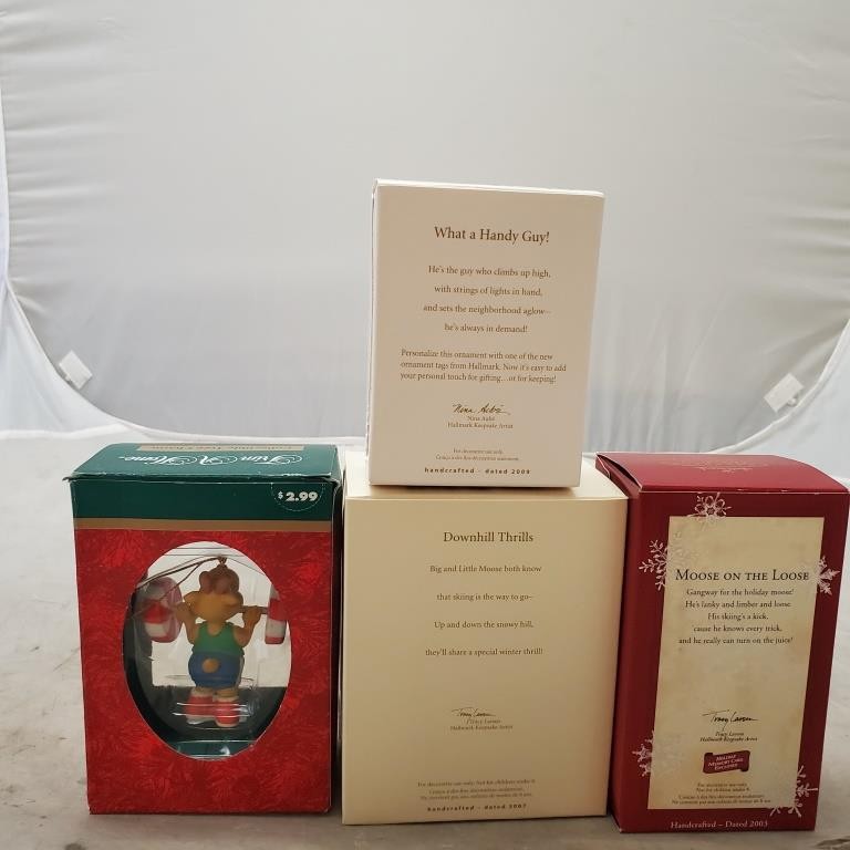 Lot of 4 Hallmark Moose On The Loose Downhill Thrills What a Handy Guy Ornament
