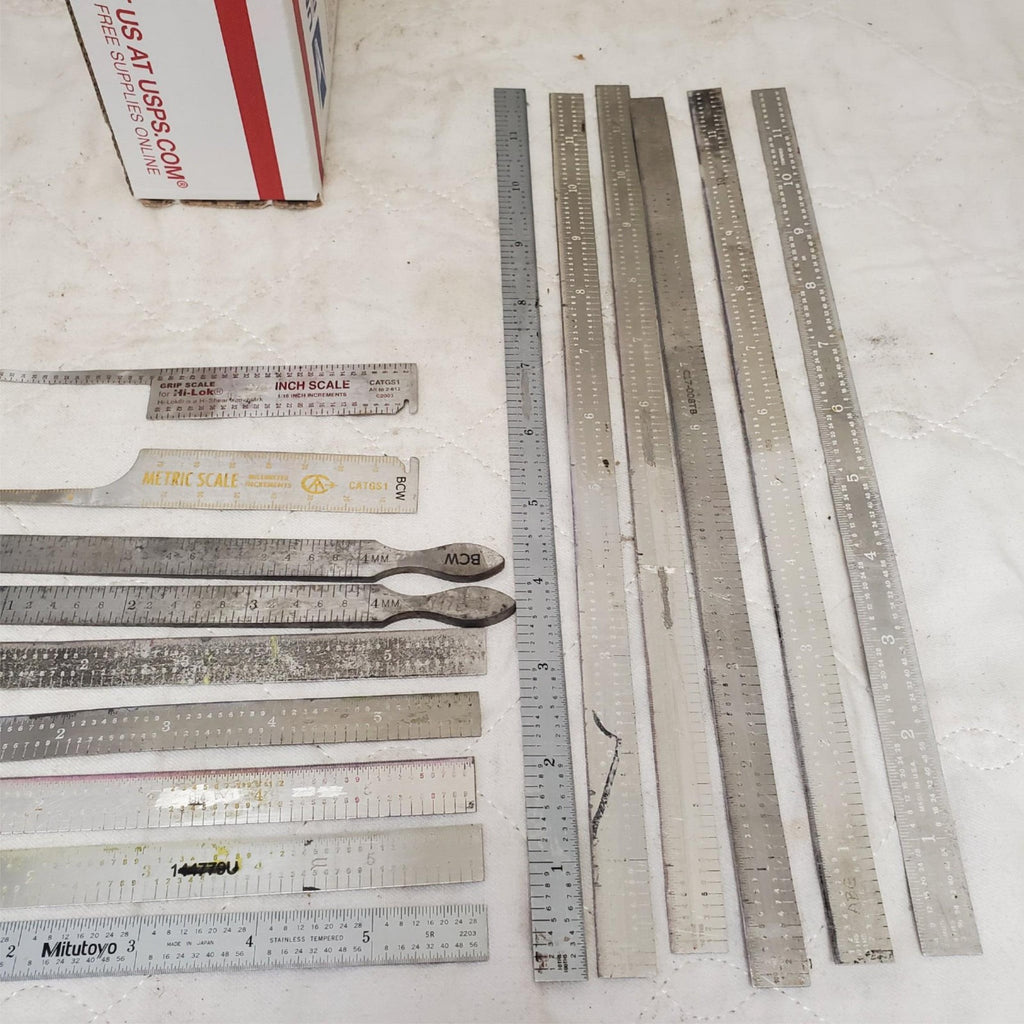 Lot of 16 Vintage Metal Measuring Tools Rulers, Calipers & More LOT-45