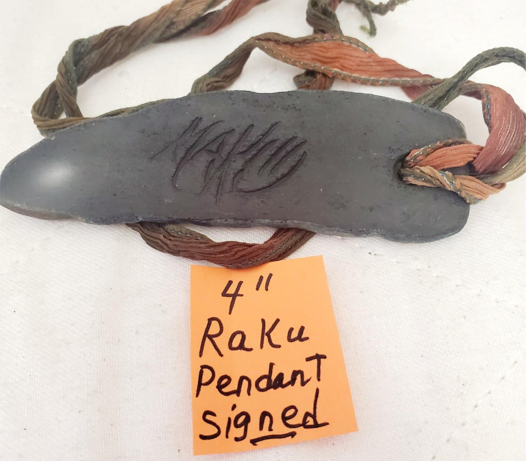4" Vintage Signed Raku Pendant