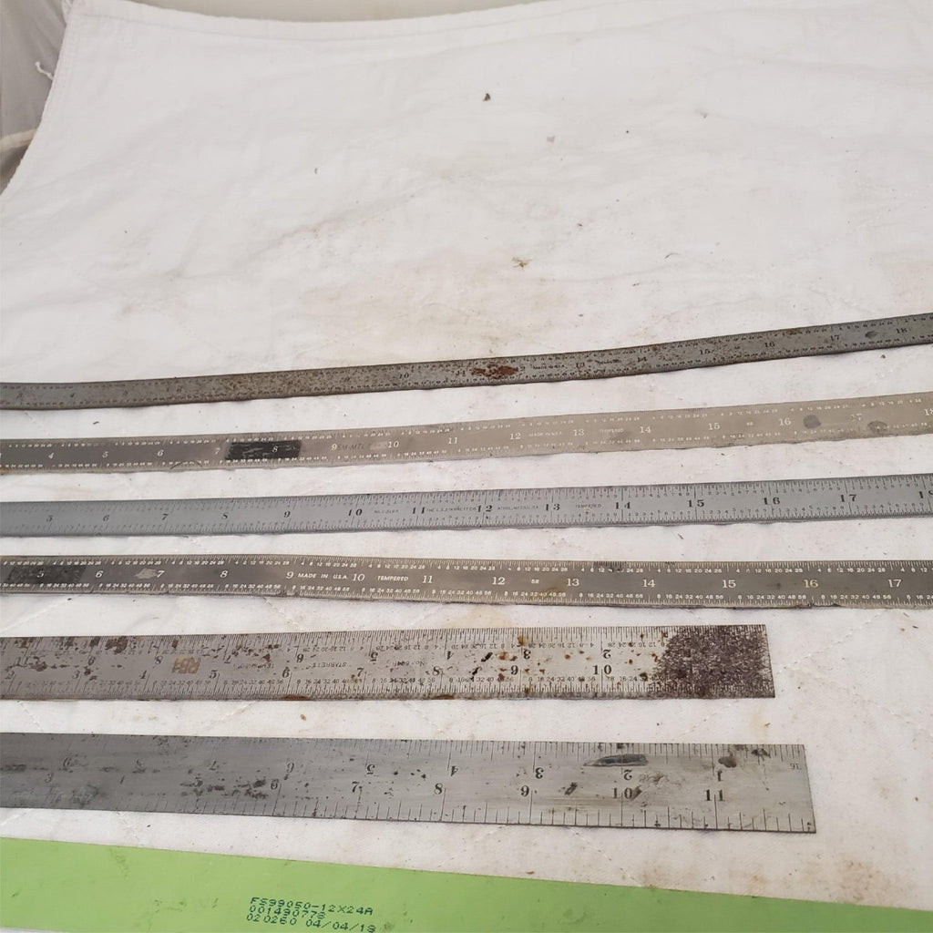 Lot of 8 Assorted Metal Measuring Rulers and Industrial Marked Bar LOT-907