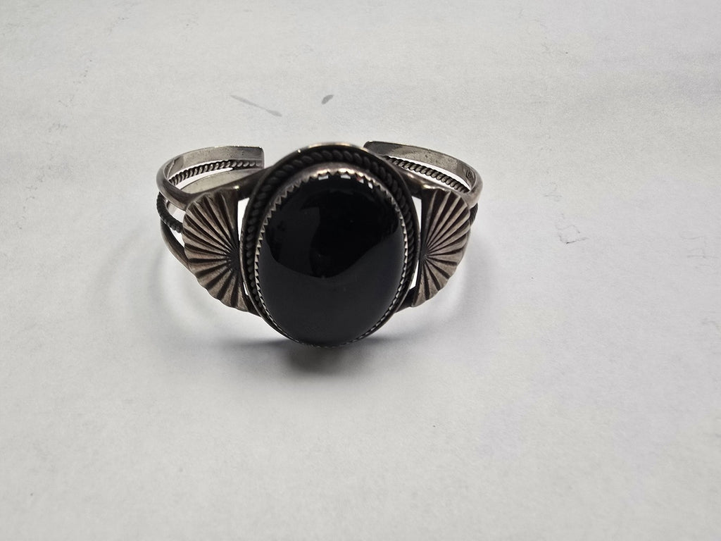 Navajo Sterling Silver & Black Onxy Bangle Bracelet - Leroy & Erma R. Boyd