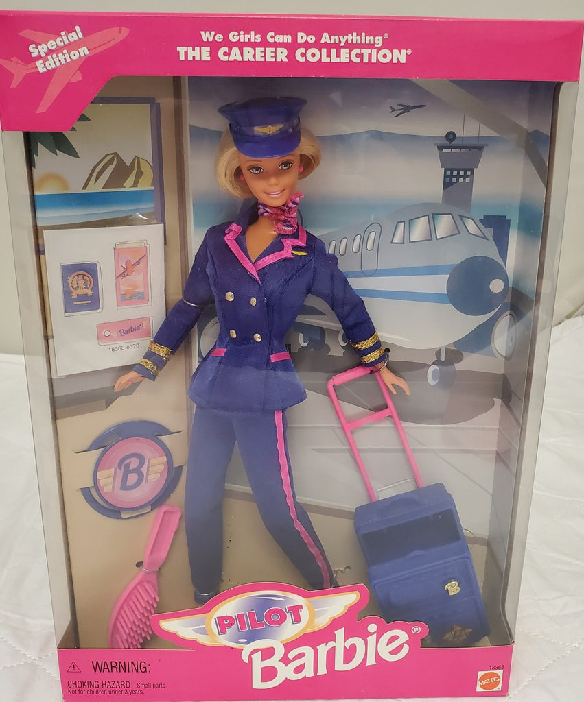 Vintage Pilot Barbie Career Doll Blue Uniform with Luggage Aviator Style