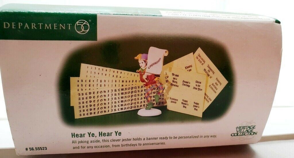 Dept 56 Heritage Village Jester Hear Ye Hear Ye Merry Christmas Banner 56.55523