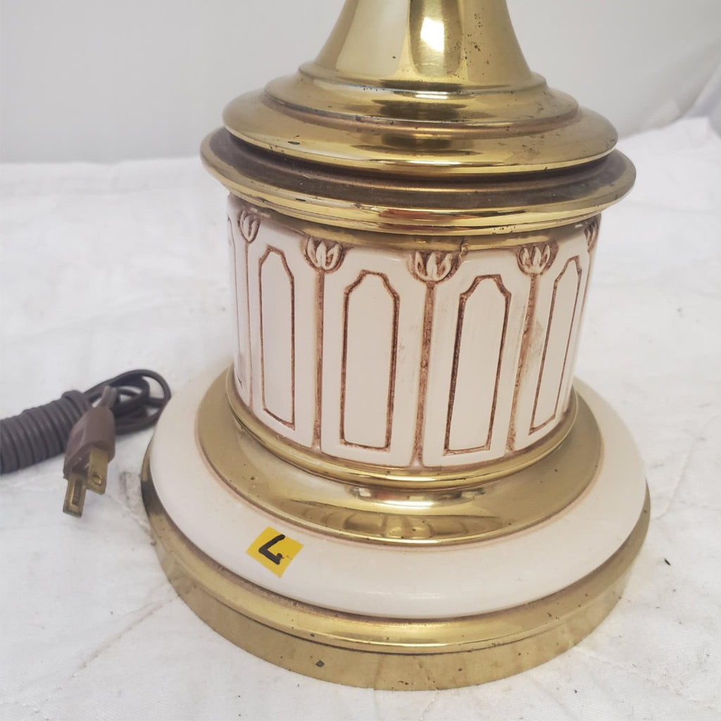 Vintage Stiffel Regency Brass and Ivory Enamel Urn Trophy Lamps L