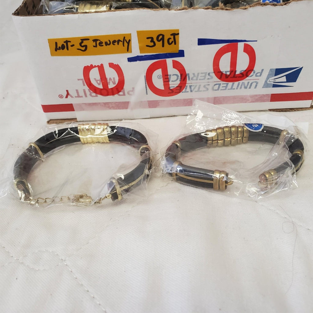 Lot of 39 Gold Metal Black Leather Bracelet LOT-5