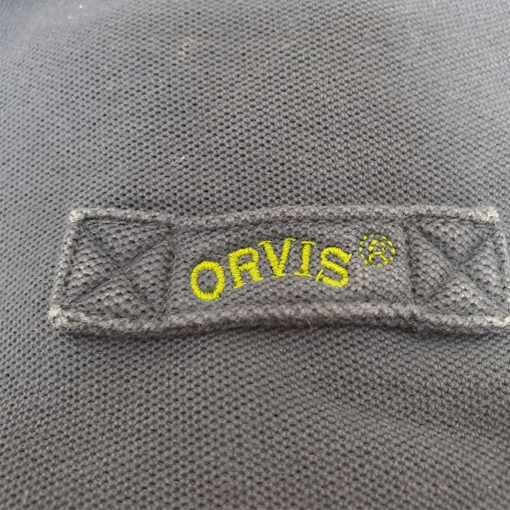 Orvis Men's Blue Short Sleeve Size L-T Polo Shirt with Orange Collar