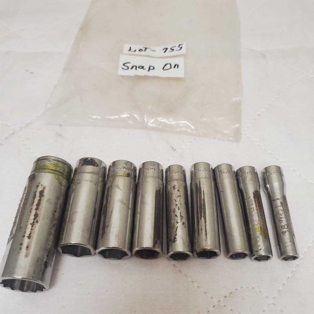 Lot of 9 Snap On Deep Chrome Assorted Socket Set LOT-755