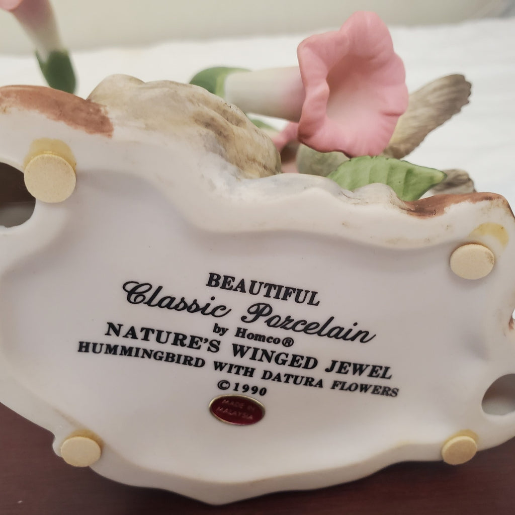 Homco 1990 Nature's Winged Jewel Porcelain Hand Painted Hummingbird & Flowers