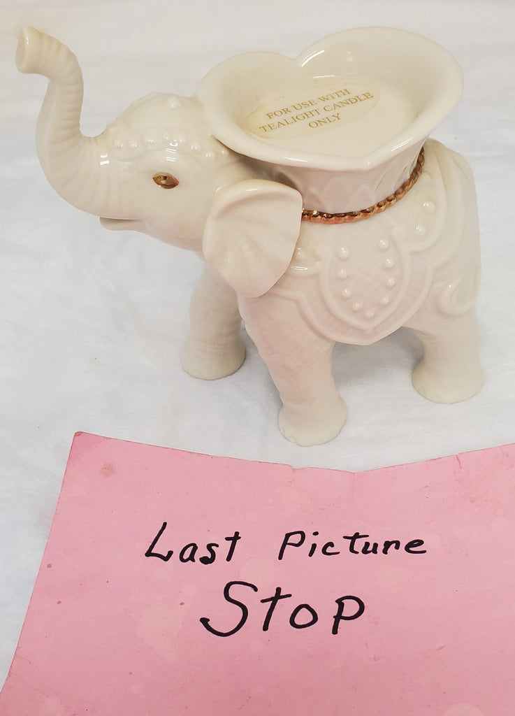 Lenox Elephant Candle Holder Trunk Up Design, Gold Trim, Unused Condition