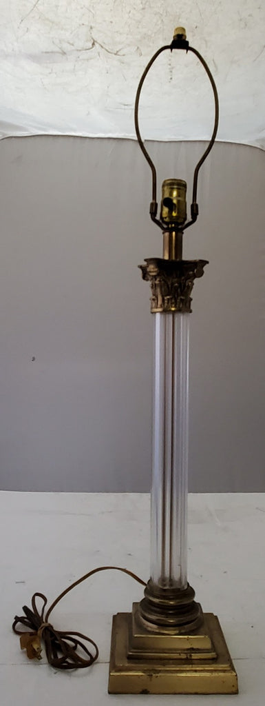 Vintage Brass Clear Crystal Mid Century Modern Electric Table Lamp Light