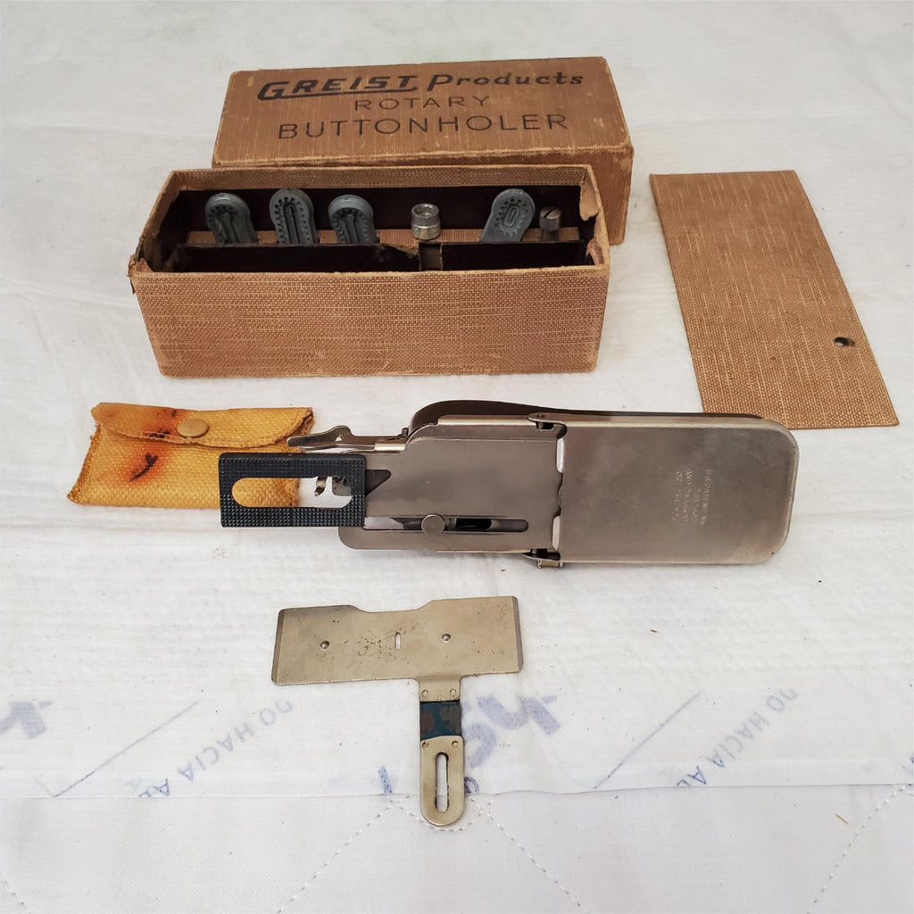 Vintage Sewing Greist Products Rotary Button Holer in Original Box