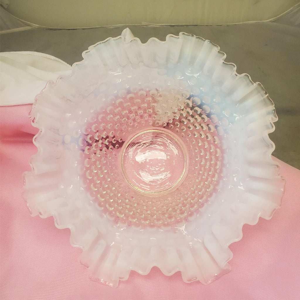 Fenton Hobnail 10" French Opalescent Crimped Bowl