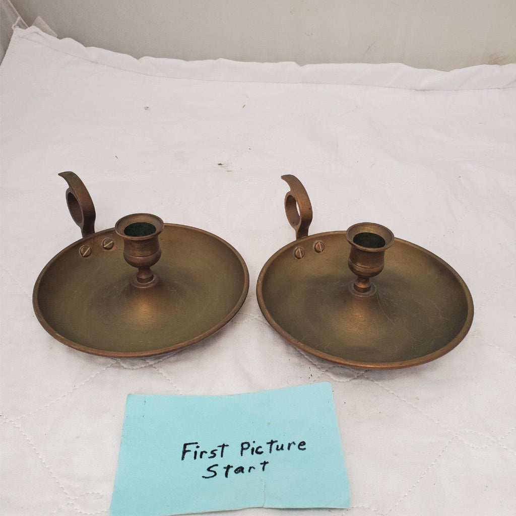 Set of 2 Vintage Brass Chamberstick Candle Holder with finger loop