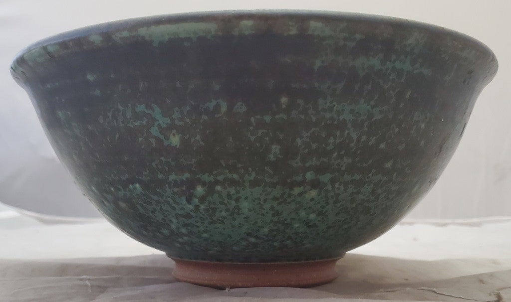 1999 Drew Montgomery Hand Made Teal and Brown Ceramic Decorative Bowl