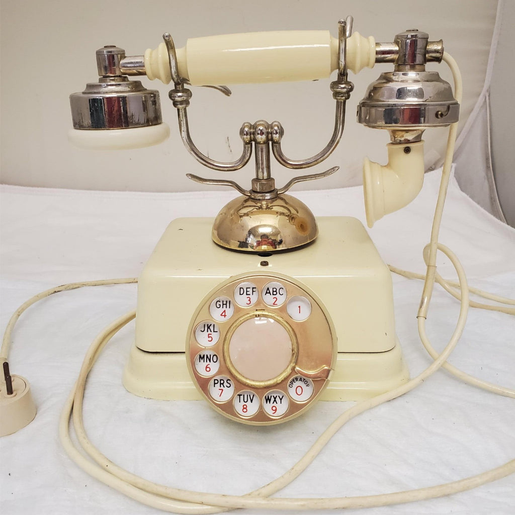 Vintage Rotary Dial Fold A Fone Brass Base Table Telephone Made in Japan