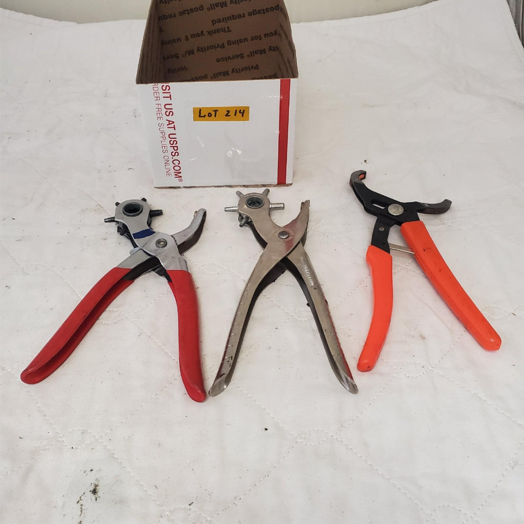 Lot of 3 Revolving Punch Pliers and Oil Filter Wrench Pliers Lot-214