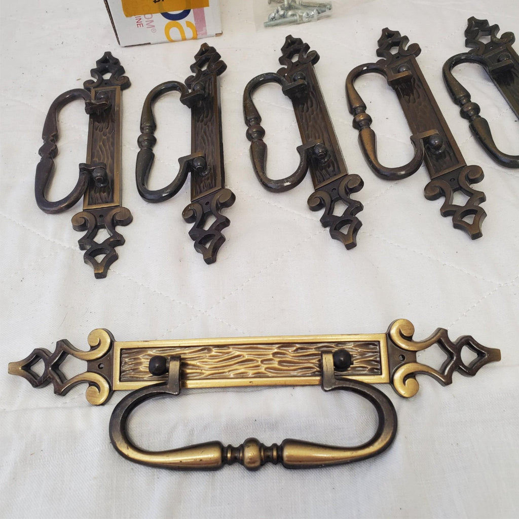 Lot of 6 Vintage Brass Drawer Pulls Bail Pull Swing Handle #9