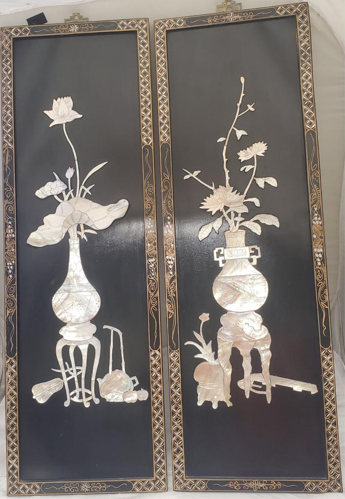 Pair Vintage Japanese laquer Wall Panels