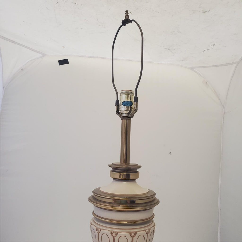 Vintage Stiffel Regency Brass and Ivory Enamel Urn Trophy Lamps L