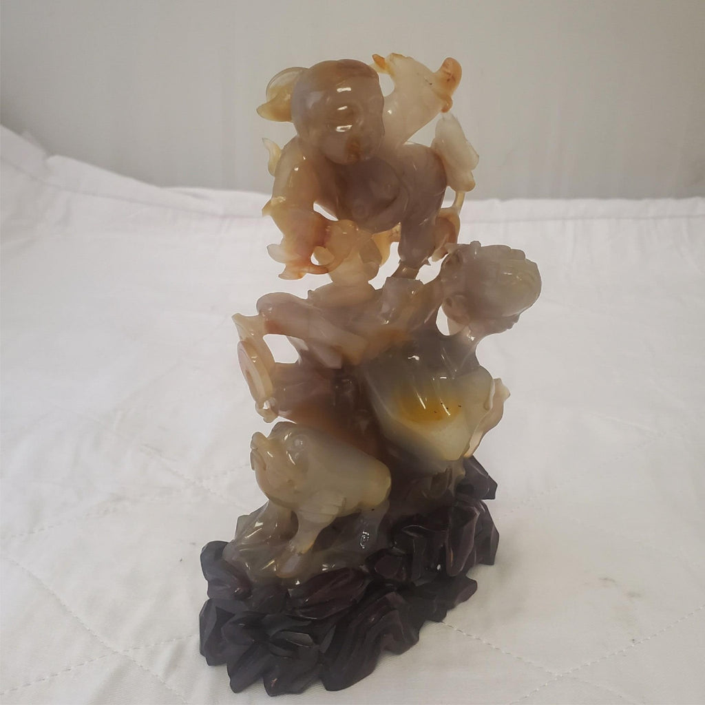 8.58"Natural Agate Dragon & Horse Carving Collectible