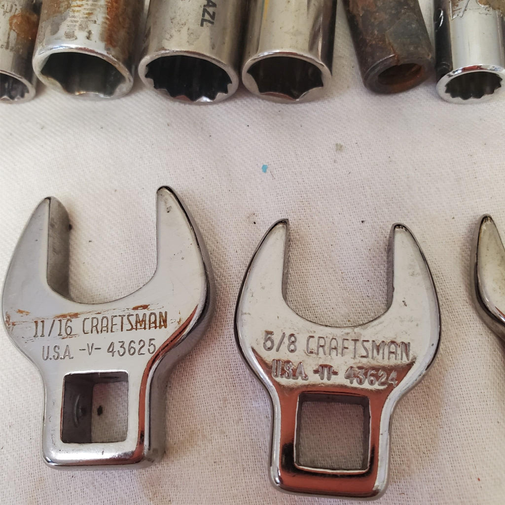 Lot of 16 Assorted Miscellaneous Sockets & Open-End Crowfoot Wrench LOT-873