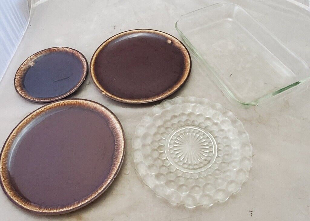 Hull Oven Proof Brown Drip Glaze Plate, Glass Bubble Design Plates & Baking Dish