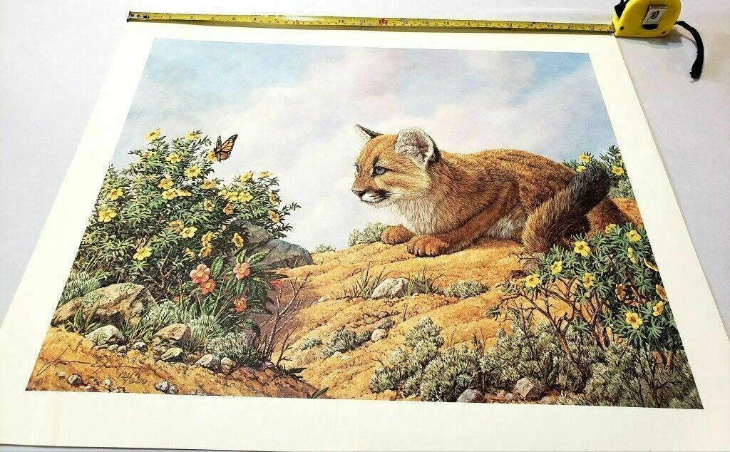 Vintage Cat Art Print with Butterfly and Flowers by James Efarish