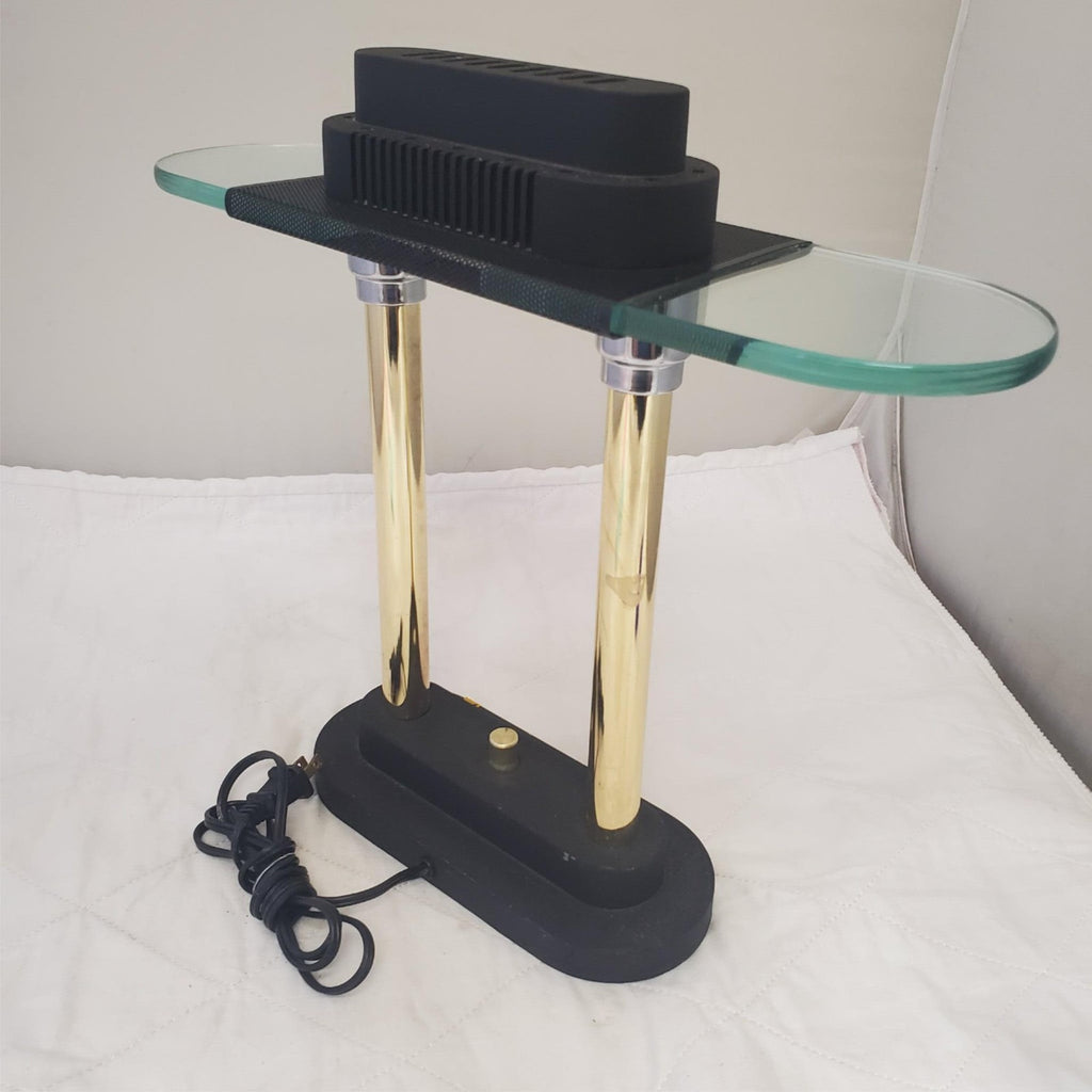 Vintage Portable Brass and Black Halogen Desk Lamp P