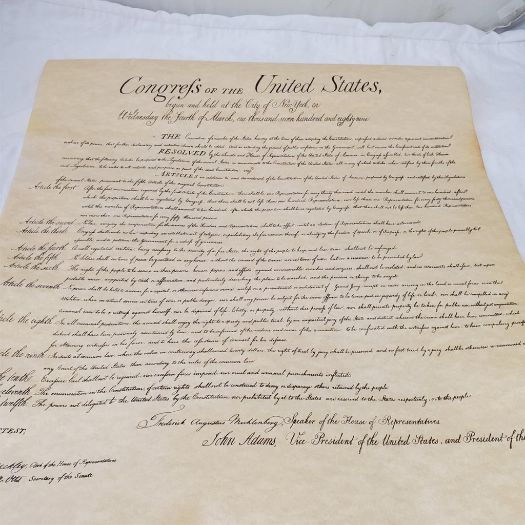 Bill of Rights Poster on Hand-Finished Antiqued Parchment Paper
