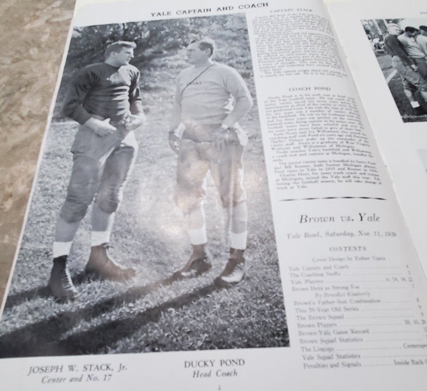FOOTBALL Brown vs. Yale GAME Official Program November, 11 1939