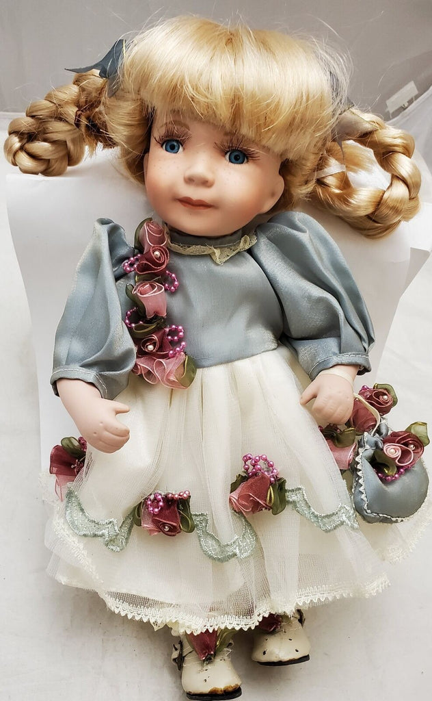 Vintage Genuine Beautiful Porcelain Fashion Doll White Grey Lace Dress