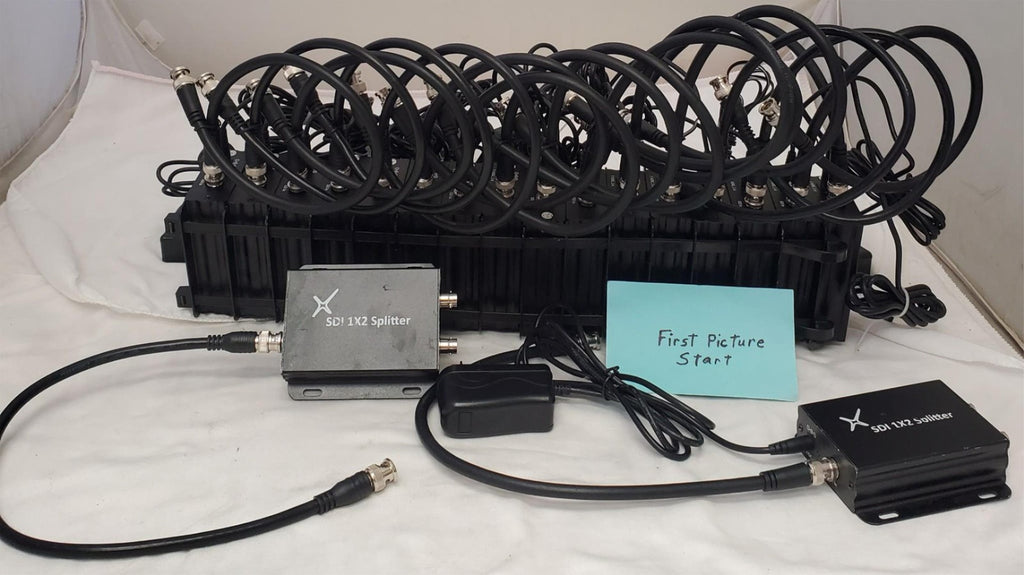 Large Lot of SDI 1x2 Splitter Boxes and Cables