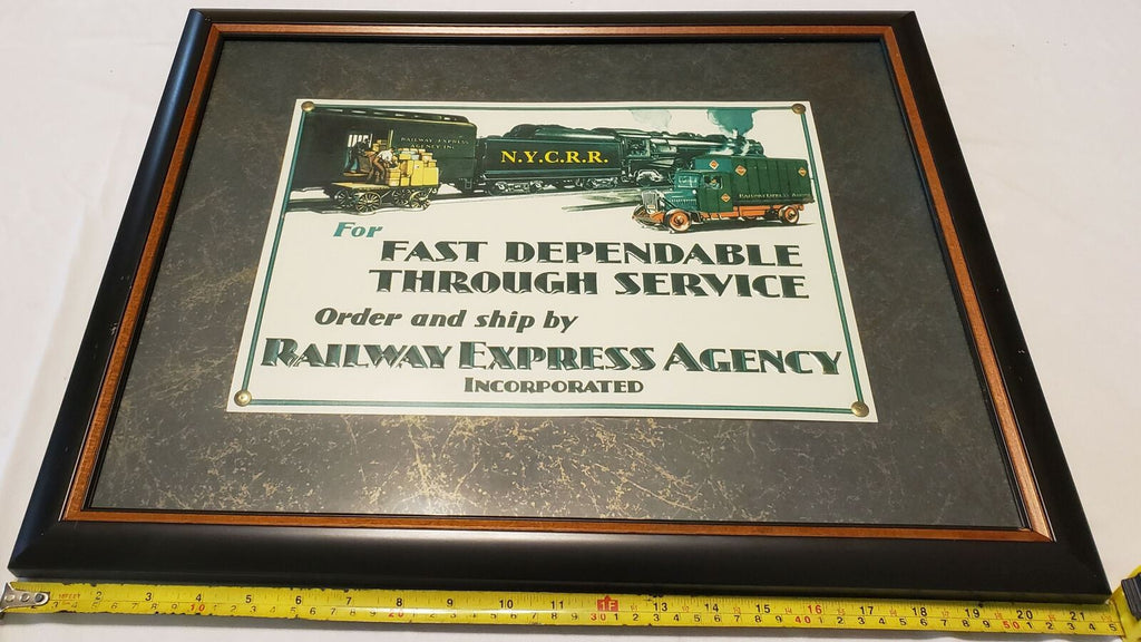 Railway Express Agency INC. Fast Dependable Service Sign Railroad Train Embossed