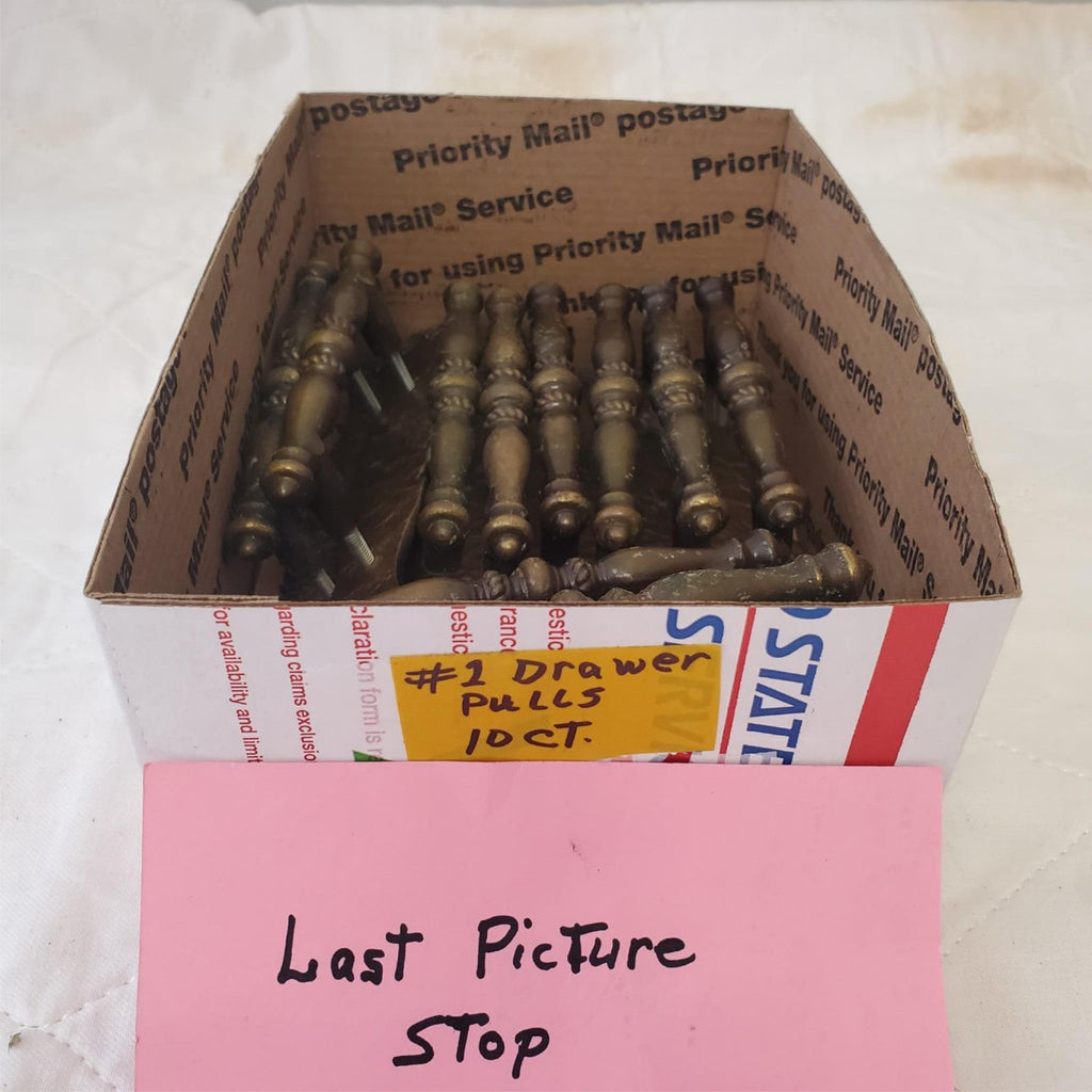 Lot of 10 Vintage Brass Amerock Carriage Cabinet Drawer Pulls w/ Back Plates #1