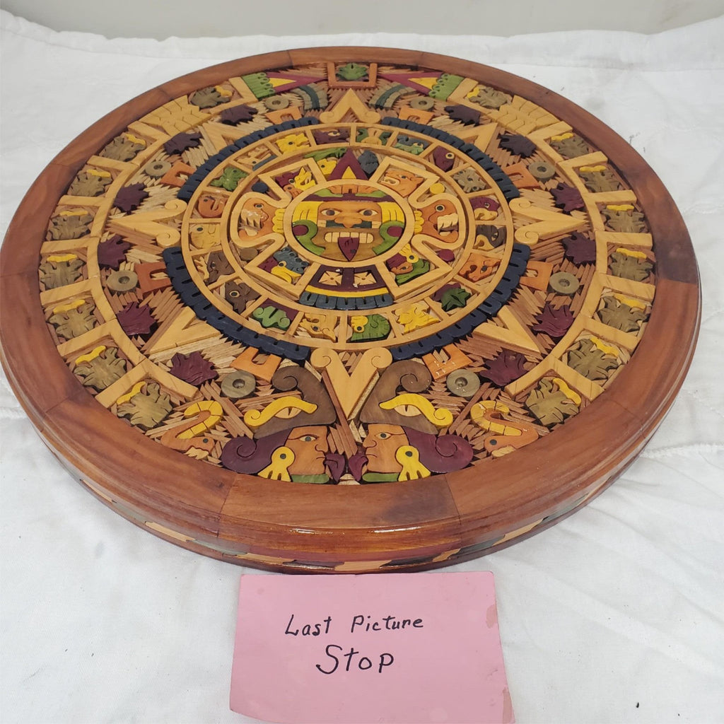 Beautiful Aztec Mayan Calendar Hand Carved Wooden Art
