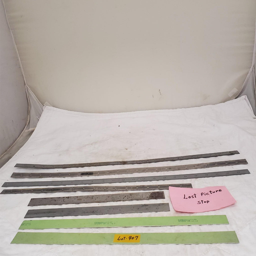 Lot of 8 Assorted Metal Measuring Rulers and Industrial Marked Bar LOT-907