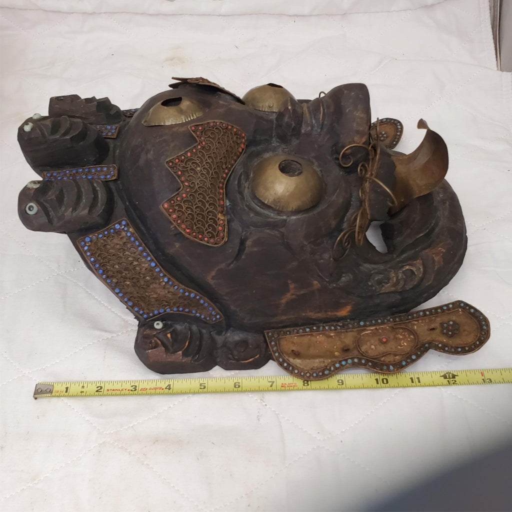 Ornate Tibetan Buddhist Mahakala Mask for Spiritual Display