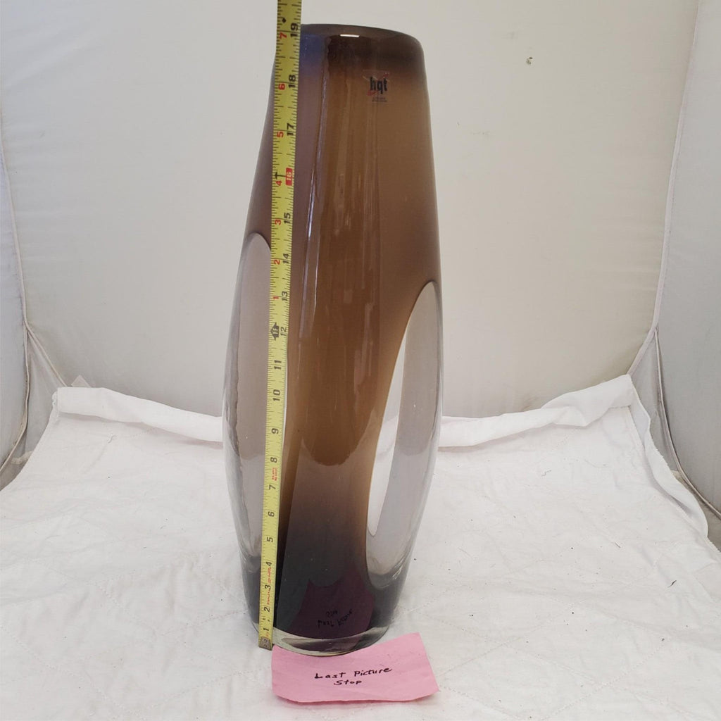 HQT Hand Made Home Design 19” Large Murano Brown & Cream Art Glass Vase
