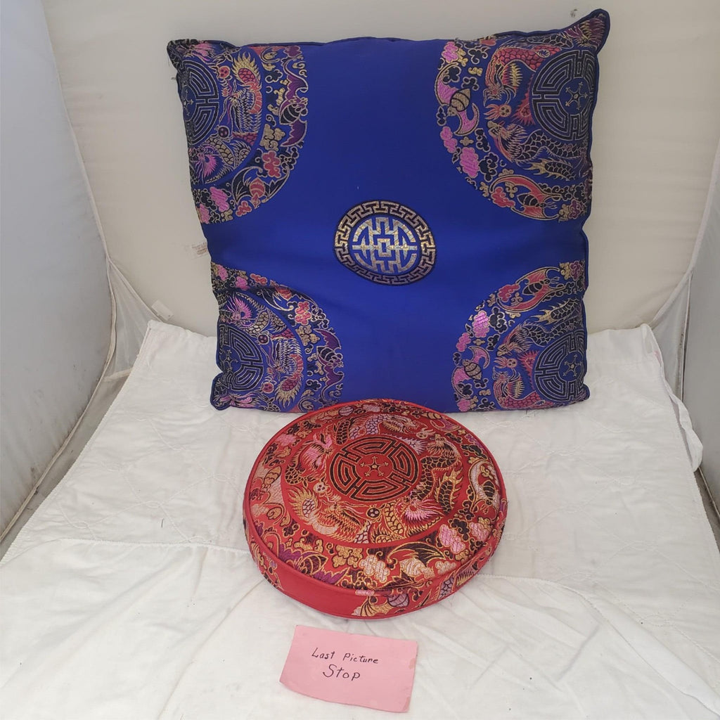 Royal Blue Embroidered Longevit Chinese Silk Pillow & Tibetan handmade Cushion 