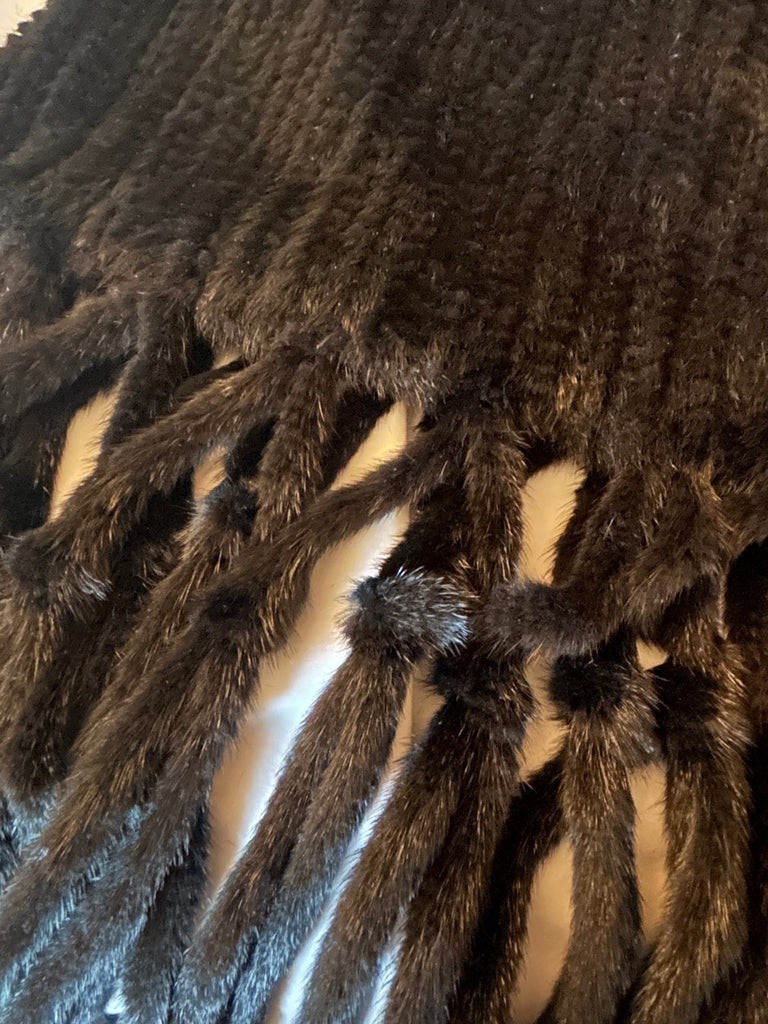 Saks Fifth Avenue MINK FUR Black Poncho Fringe One Size NWT Retail $1,495