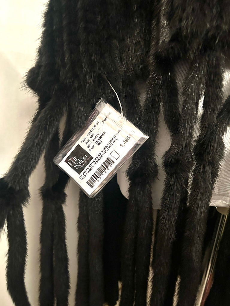Saks Fifth Avenue MINK FUR Black Poncho Fringe One Size NWT Retail $1,495