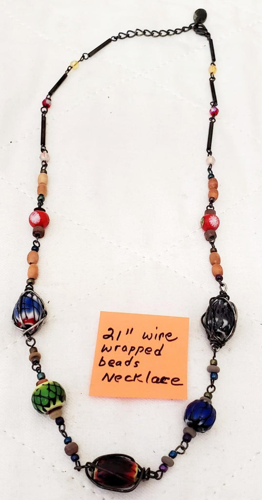 21" Wire Wrapped Beads Necklace